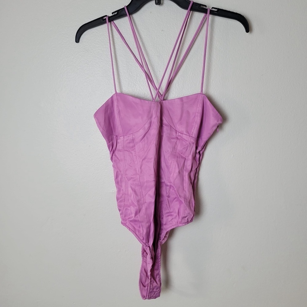 NWT ZARA  SATIN-EFFECT STRAPPY BODYSUIT Pink Size Small Ref 4661/480 - Picture 3 of 14